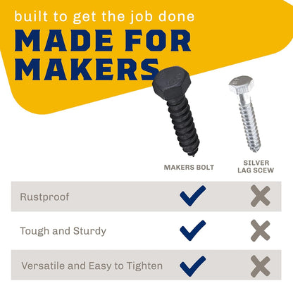 1/2" x 2", 25-Piece Black Lag Bolts, Rustproof 4-Layer Ceramic BLAKOTE, 2X Protection of Galvanized Lag V1258-DP02-F-80