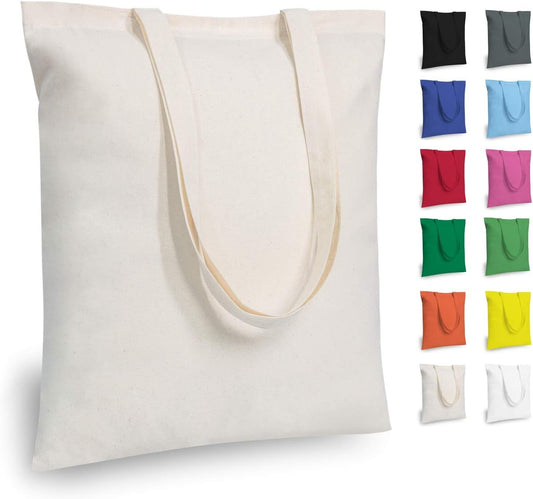 12-Pack Economical 16"x15" Cotton Tote Bags, Lightweight Medium Reusable Grocery Shopping Cloth Bags, V1258-DP02-F-803