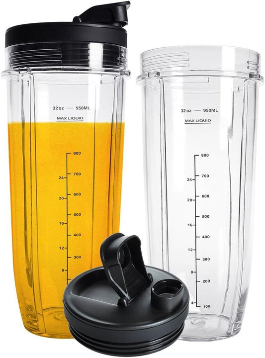 Blender Cups Replacement Parts for Ninja, 32oz Cups with Sip & Seal Lids,Compatible with Ninja Auto IQ V1258-DP02-F-805