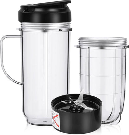 2 Pack Replacement Blender Cups set for magic bullet , 22oz Tall Cup with Flip Top To-Go Lid, 16oz V1258-DP02-F-806