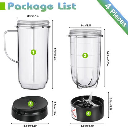 2 Pack Replacement Blender Cups set for magic bullet , 22oz Tall Cup with Flip Top To-Go Lid, 16oz V1258-DP02-F-806