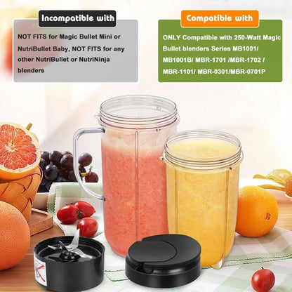 2 Pack Replacement Blender Cups set for magic bullet , 22oz Tall Cup with Flip Top To-Go Lid, 16oz V1258-DP02-F-806