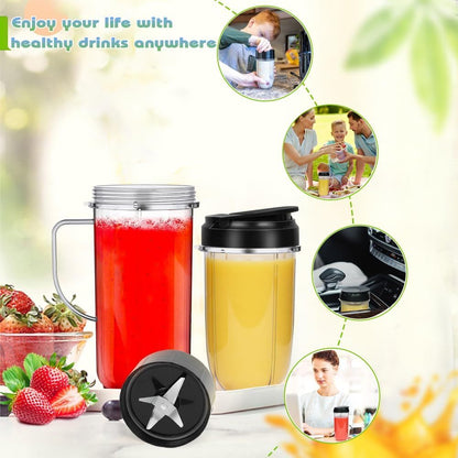 2 Pack Replacement Blender Cups set for magic bullet , 22oz Tall Cup with Flip Top To-Go Lid, 16oz V1258-DP02-F-806