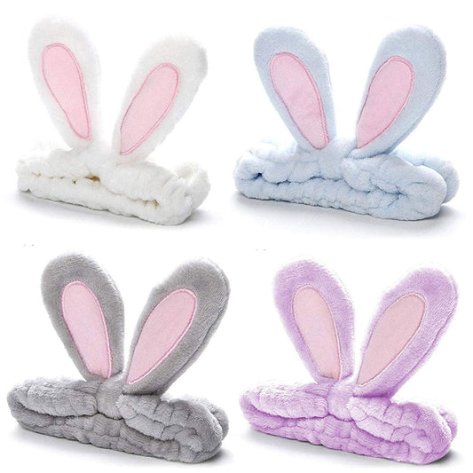 4 Pack Easter Bunny Makeup Headband Rabbit Ear Spa Hair Band Coral Fleece Elastic Head Wrap Stretchy Headband V1258-DP02-F-808
