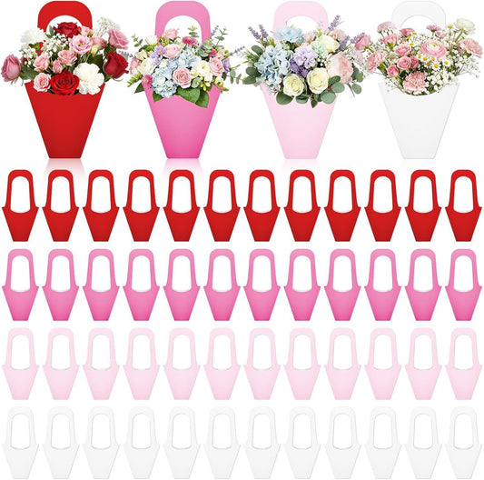48 Pcs Mother's Day Flower Bouquet Holder Bulk with Handle Pink Red Florist Floral Bouquet Boxes for V1258-DP02-F-809
