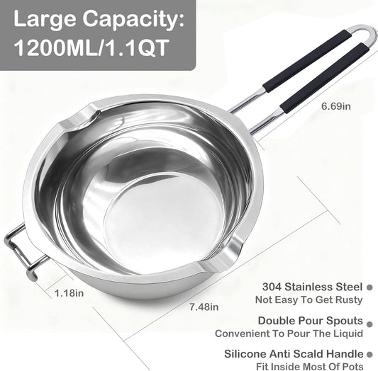 1200ML/1.1QT Double Boiler Pot With 2 Pack of Silicone Chocolate Bar Molds, Stainless Steel Chocolate Melting V1258-DP02-F-81