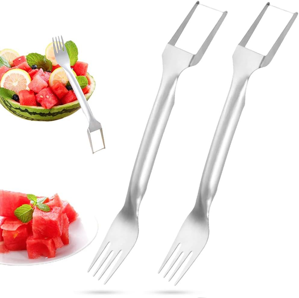 2-in-1 Watermelon Fork Slicer, Stainless Steel Fruit Cutter Watermelon Cutter Slicer Tool (2) V1258-DP02-F-811