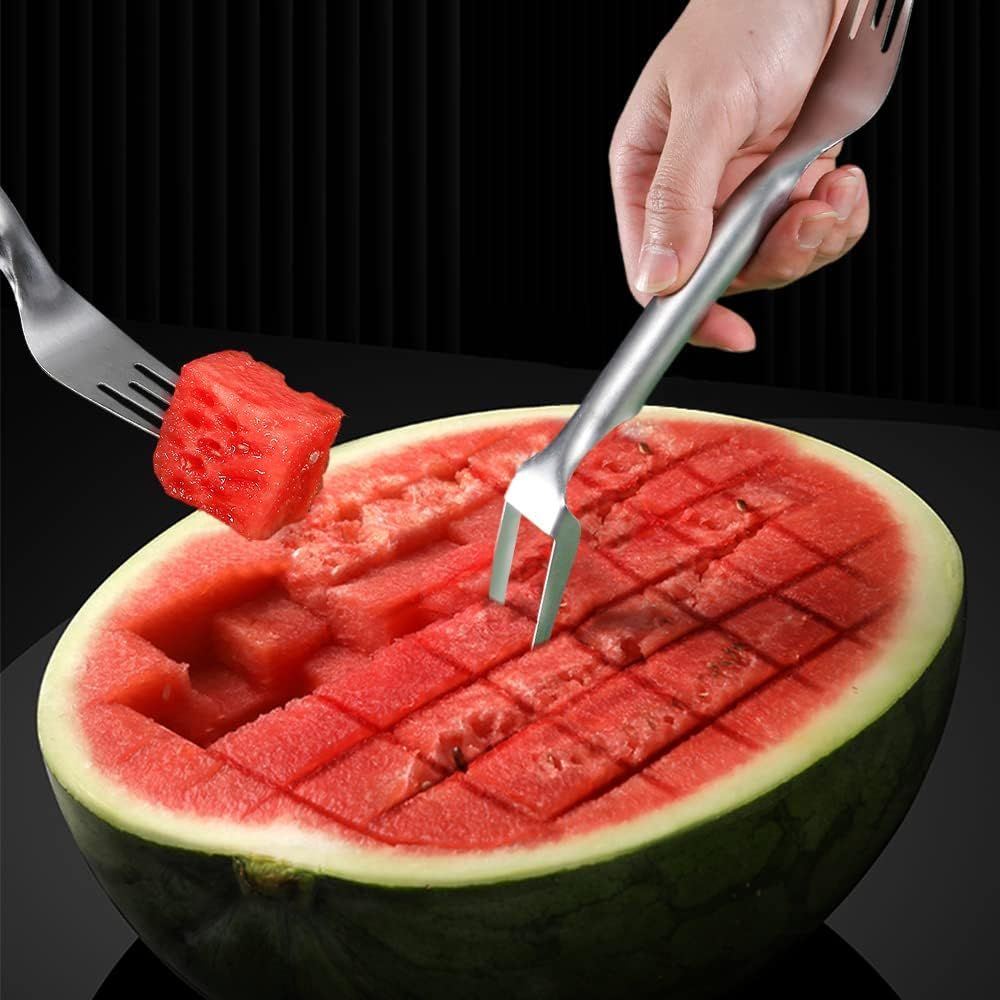 2-in-1 Watermelon Fork Slicer, Stainless Steel Fruit Cutter Watermelon Cutter Slicer Tool (2) V1258-DP02-F-811