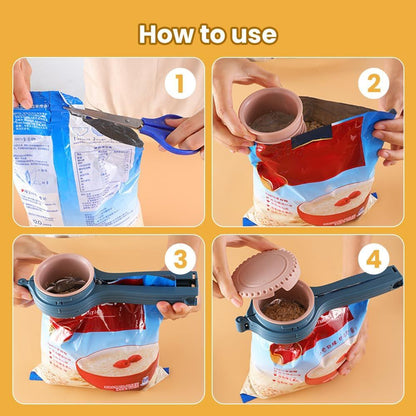 Bag Clip with Pour Spout, Food Bag Sealing Clip, Reusable Plastic Cap Sealer (4) V1258-DP02-F-815