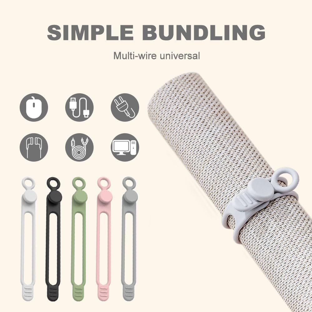 Data Cable Organizer, 2025 New Silicone Cable Ties Reusable Cable Management Organizer for Bundling and V1258-DP02-F-823