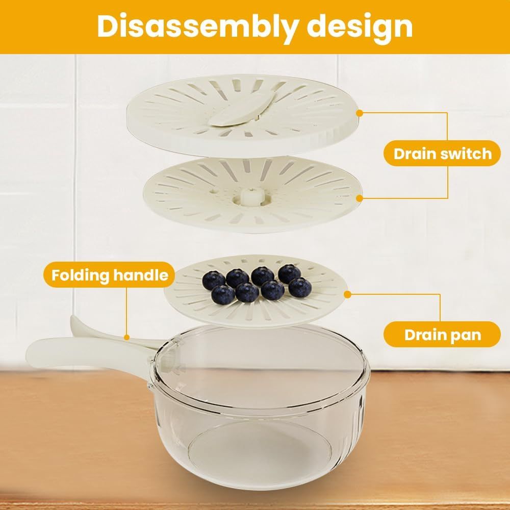 2-in-1 Draining and Preservation Basket, 2026 Upgraded Multifunctional Fruit and Vegetable Washing Bowl with V1258-DP02-F-830