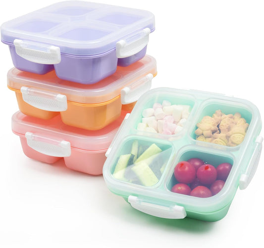 EONJOE 4-pack Small Snackle Box Container Dishwasher Safe Bpa Free 4 Compartments Snack Containers for Travel V1258-DP02-F-84