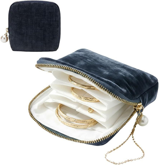 Travel Jewelry Case, Small Velvet Jewelry Pouch Bag with Zipper, Mini Portable Organizer for Earrings Rings V1258-DP02-F-850