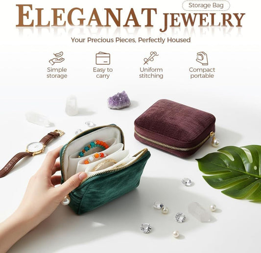 Travel Jewelry Case, Small Velvet Jewelry Pouch Bag with Zipper, Mini Portable Organizer for Earrings Rings V1258-DP02-F-850
