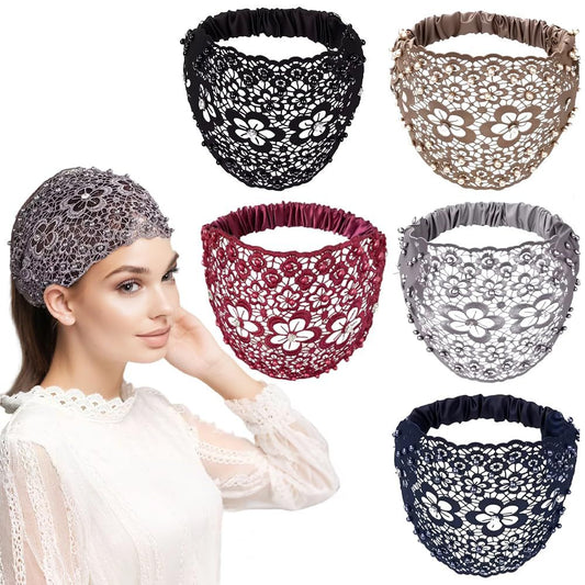 2025 New Elegant Floral Beaded Headbands for Women, Wide Lace Hair Bandanas, Boho Hair Accessories (5PCS, one V1258-DP02-F-852