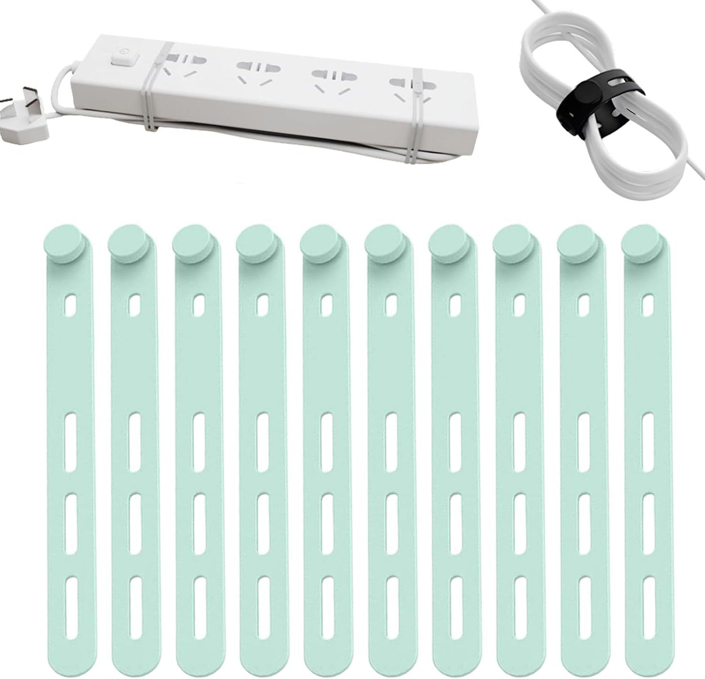10 Pack Reusable Silicone Cable Ties - Adjustable Cord Organizer for Earphone, Phone Charger, Computer Cords V1258-DP02-F-859
