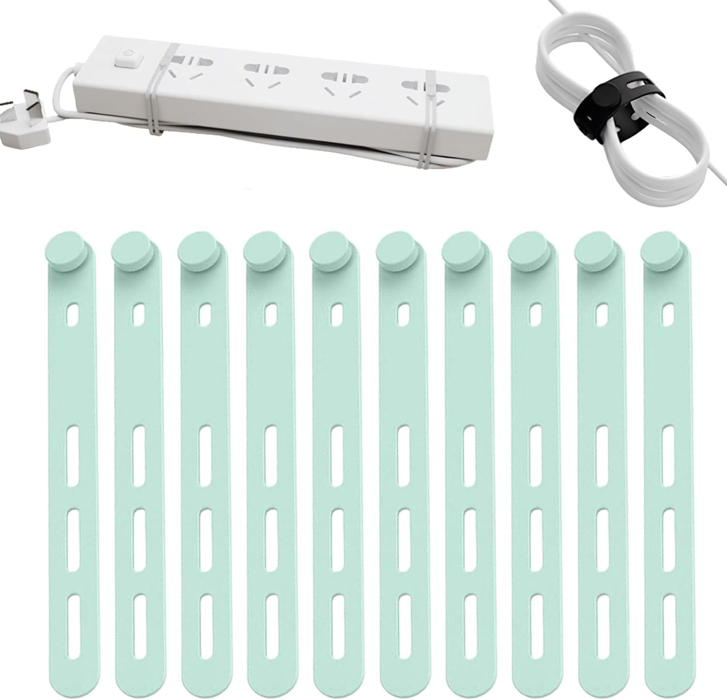 10 Pack Reusable Silicone Cable Ties - Adjustable Cord Organizer for Earphone, Phone Charger, Computer Cords V1258-DP02-F-859