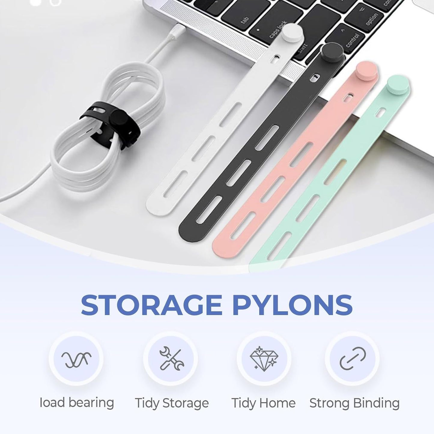 10 Pack Reusable Silicone Cable Ties - Adjustable Cord Organizer for Earphone, Phone Charger, Computer Cords V1258-DP02-F-859