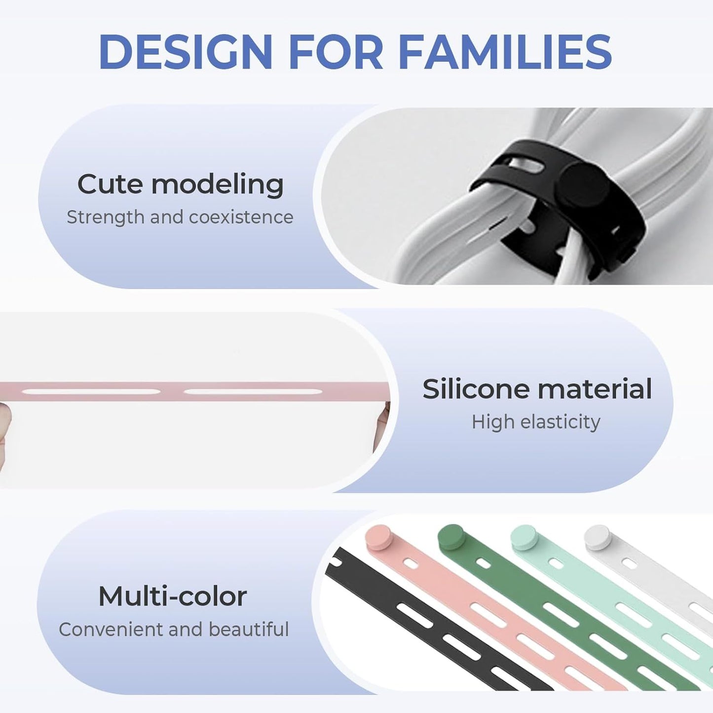 10 Pack Reusable Silicone Cable Ties - Adjustable Cord Organizer for Earphone, Phone Charger, Computer Cords V1258-DP02-F-859
