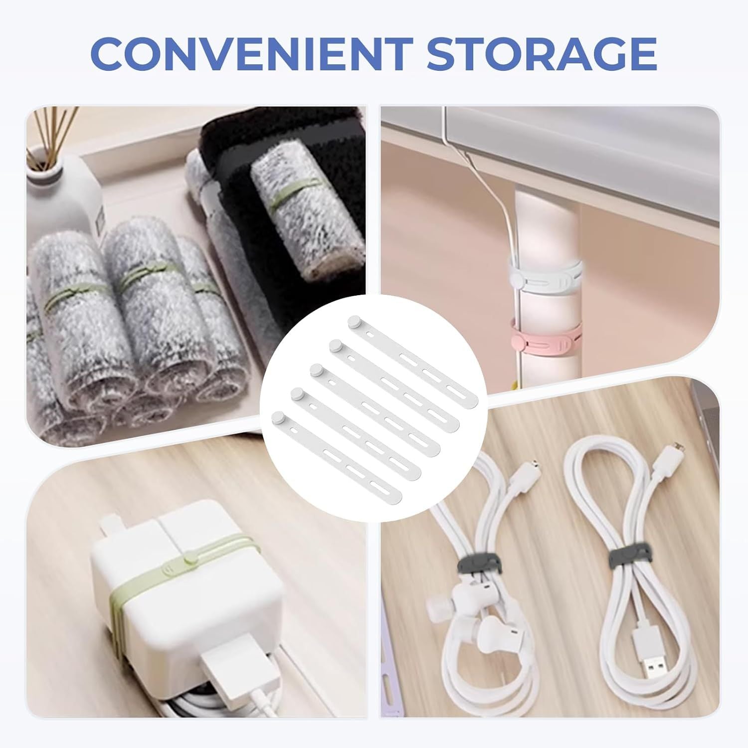 10 Pack Reusable Silicone Cable Ties - Adjustable Cord Organizer for Earphone, Phone Charger, Computer Cords V1258-DP02-F-859