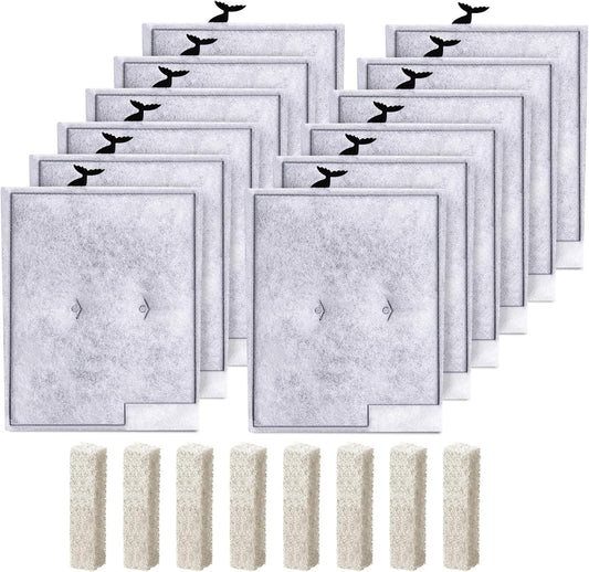 12pcs Large Filters Cartridges+8pcs Ammonia Reducer Filter Pads for Aqueon QuietFlow Power Size 20/30/50/75 & V1258-DP02-F-87