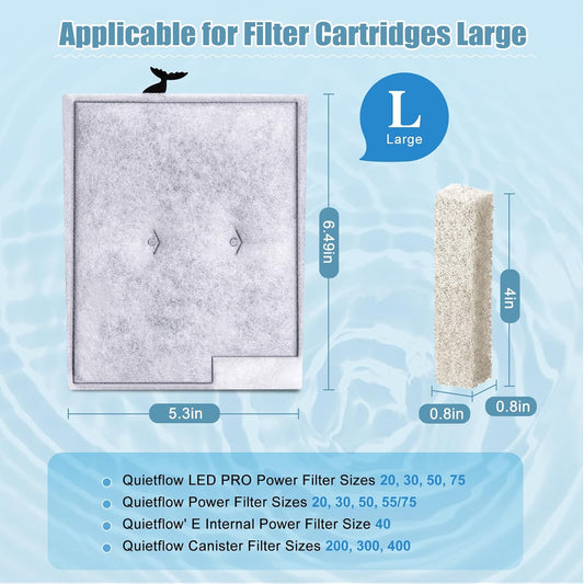 12pcs Large Filters Cartridges+8pcs Ammonia Reducer Filter Pads for Aqueon QuietFlow Power Size 20/30/50/75 & V1258-DP02-F-87