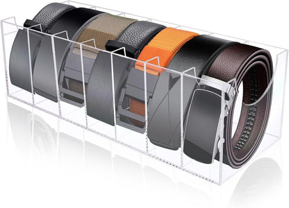 Belt Organizer, Acrylic Belt Storage Holder for The Closet 7 Compartments Display Case for Tie and Bow Tie V1258-DP02-F-873