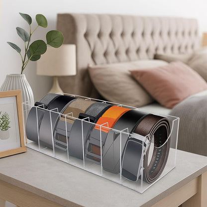 Belt Organizer, Acrylic Belt Storage Holder for The Closet 7 Compartments Display Case for Tie and Bow Tie V1258-DP02-F-873