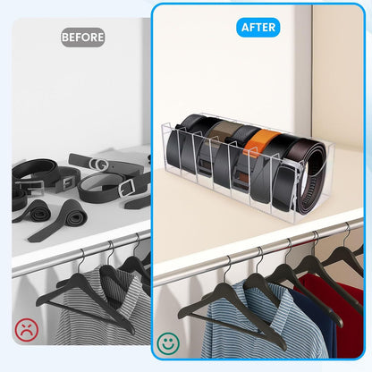 Belt Organizer, Acrylic Belt Storage Holder for The Closet 7 Compartments Display Case for Tie and Bow Tie V1258-DP02-F-873