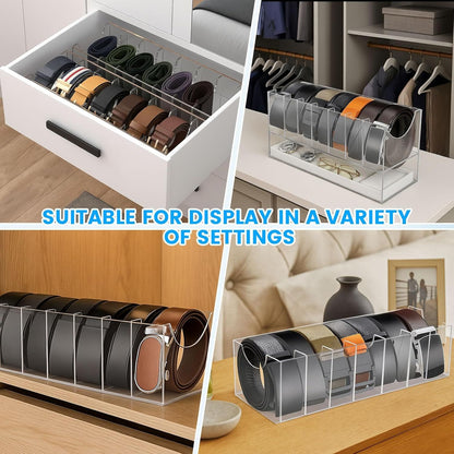 Belt Organizer, Acrylic Belt Storage Holder for The Closet 7 Compartments Display Case for Tie and Bow Tie V1258-DP02-F-873