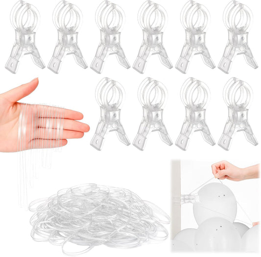 10 Pack Large Balloon Arch Clips 3.5 Inch Heavy Duty Clip and 300 Pcs Clear Rubber Bands for Balloon Arch V1258-DP02-F-876