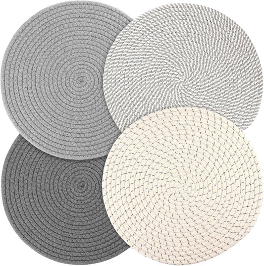 Round Woven Placemats Set of 4, 13 Inches Kitchen Table Place Mats for Dining Table, Trivets for Hot Pots and V1258-DP02-F-880