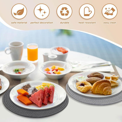 Round Woven Placemats Set of 4, 13 Inches Kitchen Table Place Mats for Dining Table, Trivets for Hot Pots and V1258-DP02-F-880