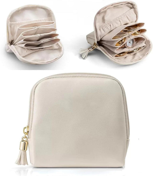 Leather Jewelry Organizer Pouch with Compartments, Travel Jewelry Case Portable Small Box for Necklace V1258-DP02-F-884