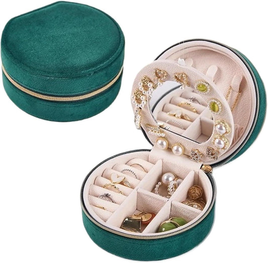 Small Portable Jewelry Box with Mirror for Travel, Luxury 3 Layers Jewelry Organizer Compact Case for V1258-DP02-F-885