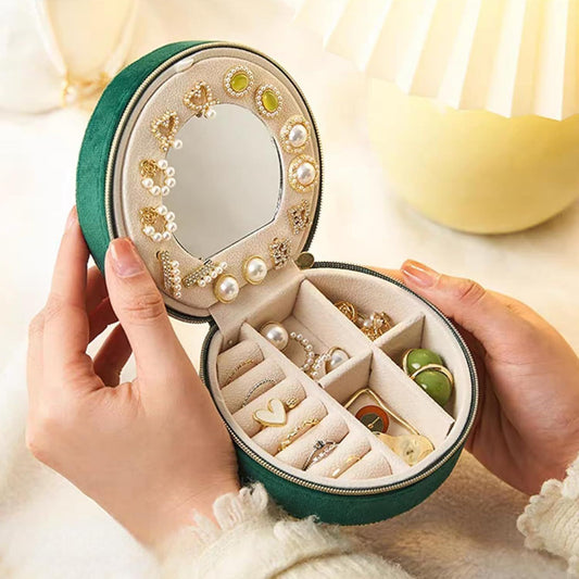 Small Portable Jewelry Box with Mirror for Travel, Luxury 3 Layers Jewelry Organizer Compact Case for V1258-DP02-F-885