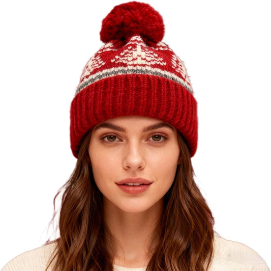Women's Thick Classic Knit Bobble Hat for Winter Warm, Thermal Beanie with Pom Pom for Girls V1258-DP02-F-888