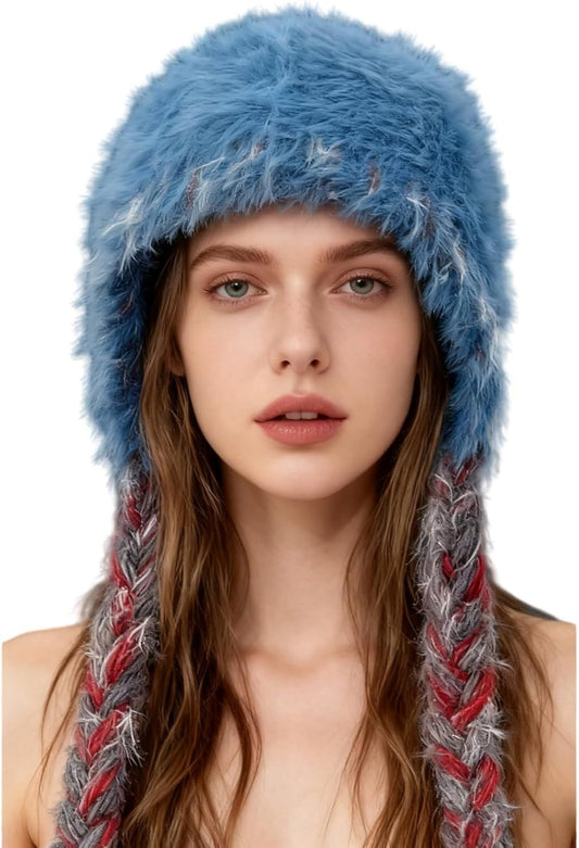 Women's Warm Plush Thick Knit Beanie Hat with Braids for Winter, Cute Ear Warmer Cap for Cold Fashion V1258-DP02-F-891