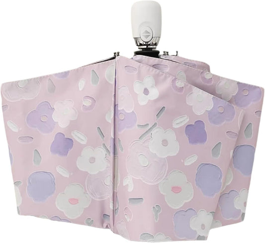 Women's Purple Floral Auto-open Sun & Rain Umbrella, UV Protection Compact Travel Umbrellas UPF 50+ with V1258-DP02-F-897