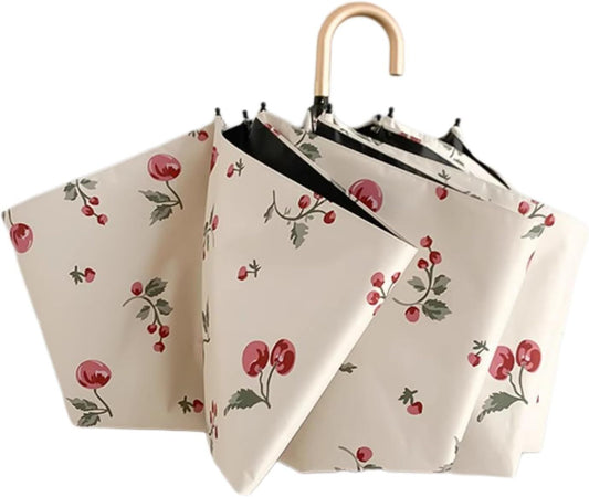 Portable Cherry Sun Umbrella with UPF50+ UV Protection, Foldable Compact Sun & Rain Travel Umbrellas with V1258-DP02-F-899