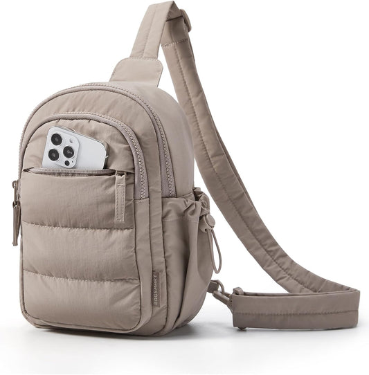 Small Sling Bag for Women, Puffer Crossbody Bag Purses Hobo Handbag Fanny Packs for Travel Hiking V1258-DP02-F-9
