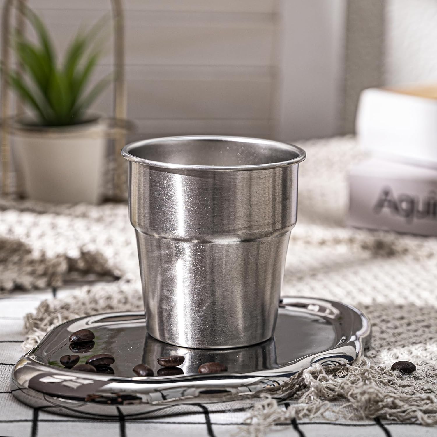 Camping Cups - Stainless Steel, 4 Pack, Unbreakable Metal Cups for Drinking, Stackable for Easy Storage - V1258-DP02-F-90