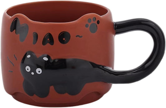 13 Oz Embossed Ceramic Cute Cat Coffee Mug Tea Mug, Creative Couple Family Cup with Handle for Home Office V1258-DP02-F-901