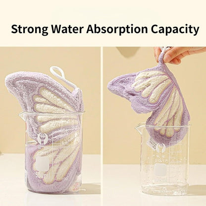 Butterfly Shaped Hanging Hand Towel 3 Pcs Set, Extra Thick Coral Fleece Ultra Absorbent Kitchen Bathroom V1258-DP02-F-902