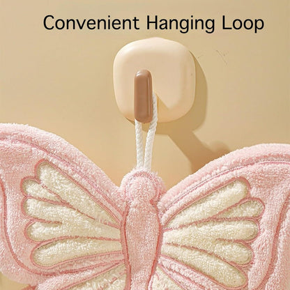 Butterfly Shaped Hanging Hand Towel 3 Pcs Set, Extra Thick Coral Fleece Ultra Absorbent Kitchen Bathroom V1258-DP02-F-902
