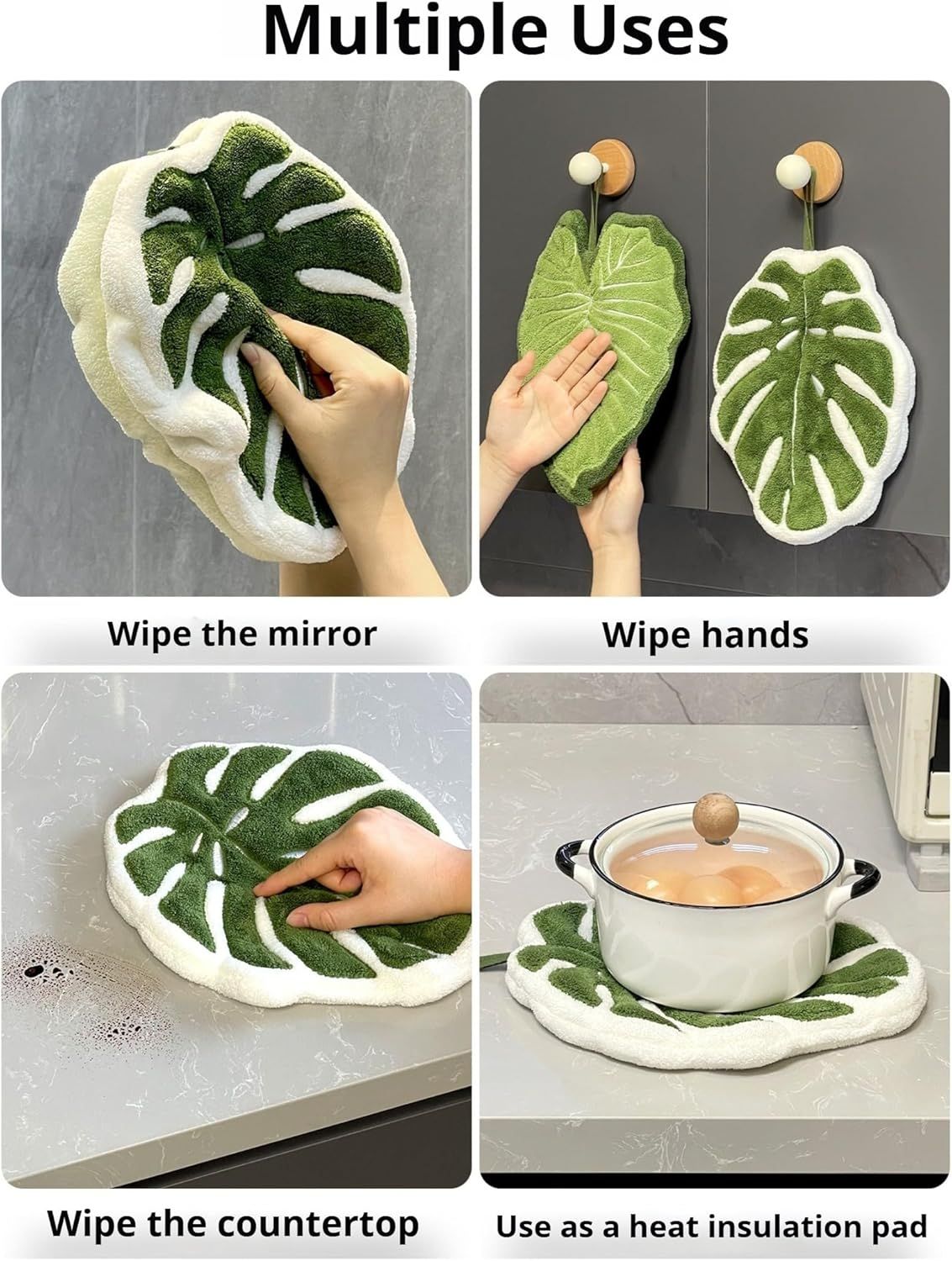 2 Pcs Set Leaf Design Coral Fleece Hand Towel Soft Absorbent Towel for Kitchen, Bathroom, and Countertop Decor V1258-DP02-F-903