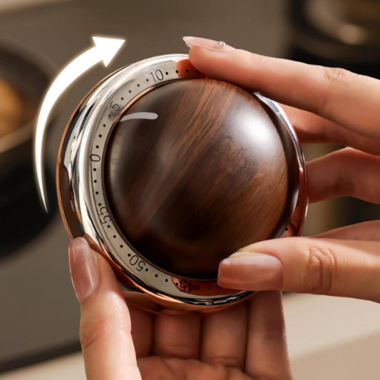 Modern Mechanical Kitchen Timer with Wood Grain Design, Stainless Steel Base, Easy-to-Use Cooking Timer for V1258-DP02-F-904