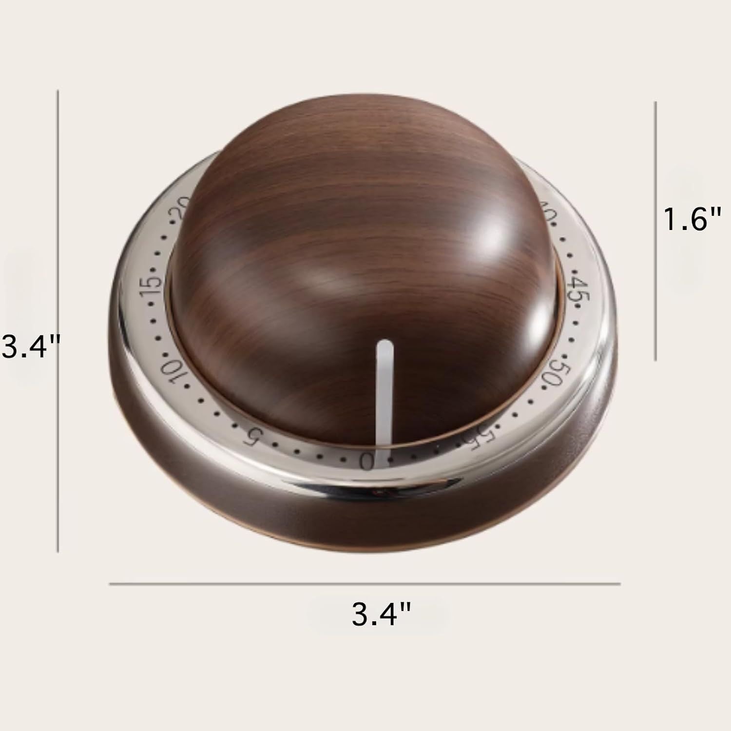Modern Mechanical Kitchen Timer with Wood Grain Design, Stainless Steel Base, Easy-to-Use Cooking Timer for V1258-DP02-F-904