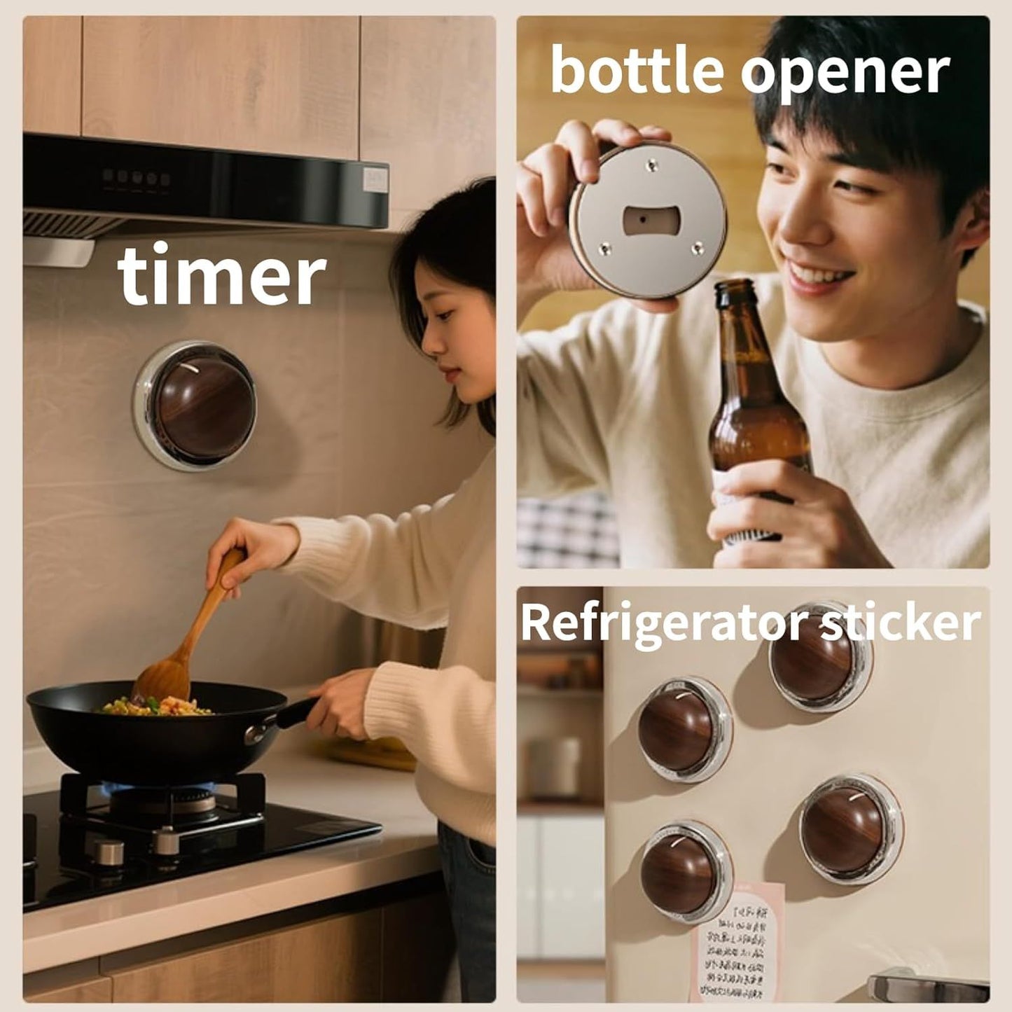 Modern Mechanical Kitchen Timer with Wood Grain Design, Stainless Steel Base, Easy-to-Use Cooking Timer for V1258-DP02-F-904