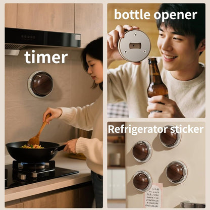 Modern Mechanical Kitchen Timer with Wood Grain Design, Stainless Steel Base, Easy-to-Use Cooking Timer for V1258-DP02-F-904